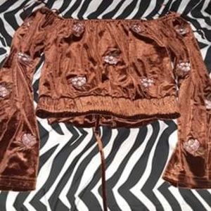Brown off shoulder crop top